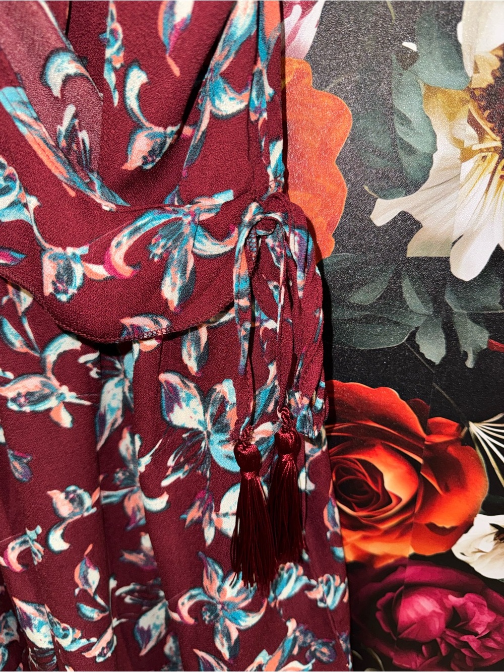 Blue Rain Women’s Burgundy Floral Spaghetti-Strap Romper, Small, BWT - Picture 14 of 15